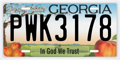 GA license plate PWK3178