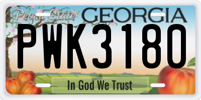 GA license plate PWK3180