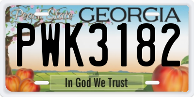 GA license plate PWK3182