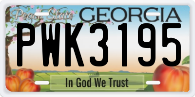 GA license plate PWK3195