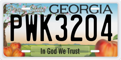 GA license plate PWK3204