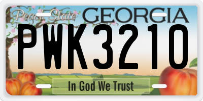 GA license plate PWK3210
