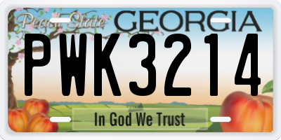 GA license plate PWK3214