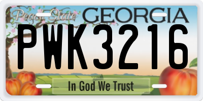 GA license plate PWK3216