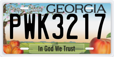 GA license plate PWK3217