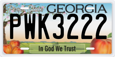 GA license plate PWK3222