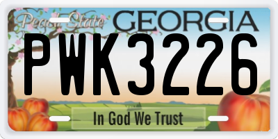 GA license plate PWK3226