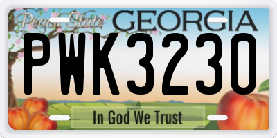 GA license plate PWK3230
