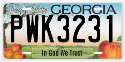 GA license plate PWK3231