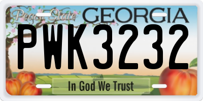 GA license plate PWK3232