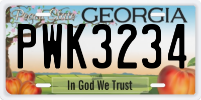 GA license plate PWK3234