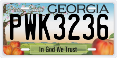 GA license plate PWK3236