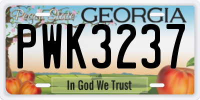 GA license plate PWK3237