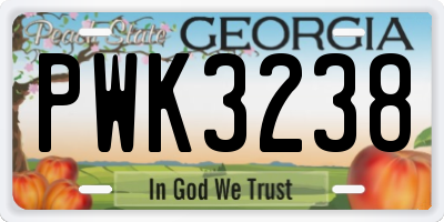 GA license plate PWK3238