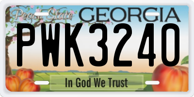 GA license plate PWK3240