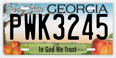 GA license plate PWK3245