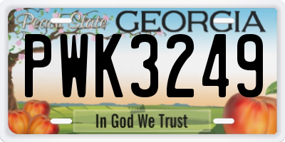GA license plate PWK3249