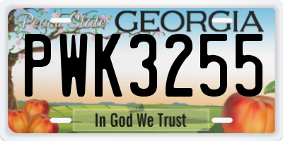 GA license plate PWK3255