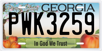 GA license plate PWK3259