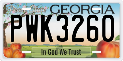 GA license plate PWK3260