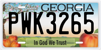 GA license plate PWK3265
