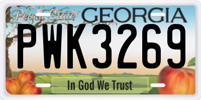 GA license plate PWK3269