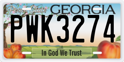 GA license plate PWK3274