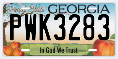 GA license plate PWK3283