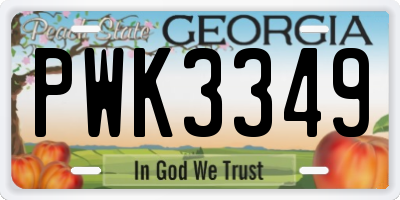 GA license plate PWK3349