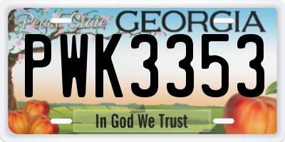 GA license plate PWK3353