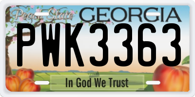 GA license plate PWK3363