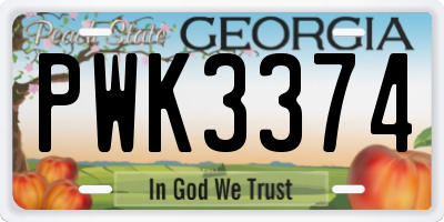 GA license plate PWK3374