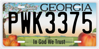 GA license plate PWK3375