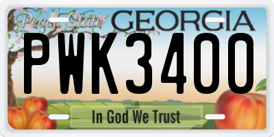 GA license plate PWK3400