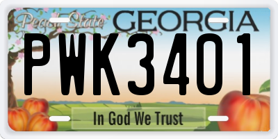 GA license plate PWK3401