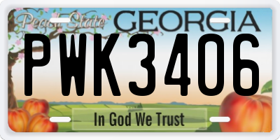 GA license plate PWK3406