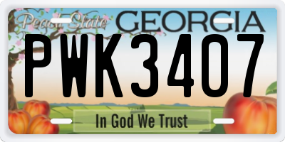 GA license plate PWK3407