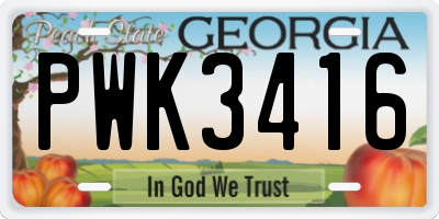 GA license plate PWK3416