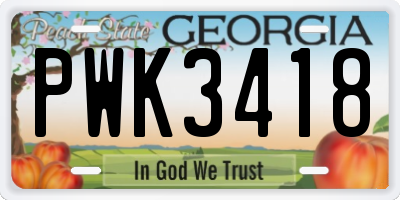 GA license plate PWK3418