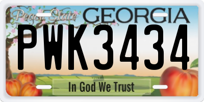 GA license plate PWK3434
