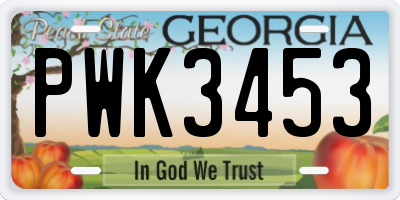 GA license plate PWK3453