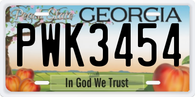 GA license plate PWK3454