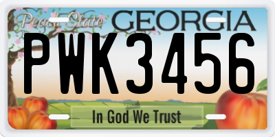 GA license plate PWK3456