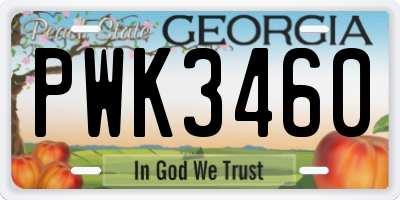 GA license plate PWK3460