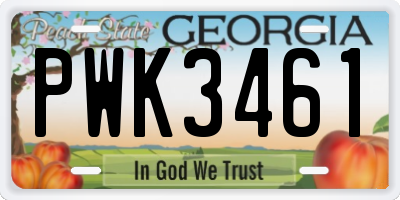 GA license plate PWK3461