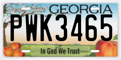 GA license plate PWK3465