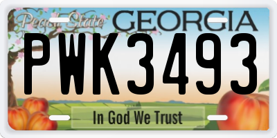 GA license plate PWK3493