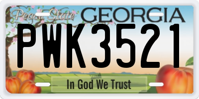 GA license plate PWK3521