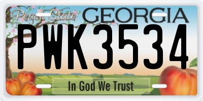 GA license plate PWK3534