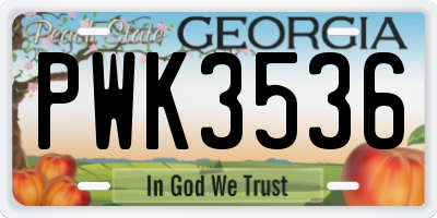 GA license plate PWK3536